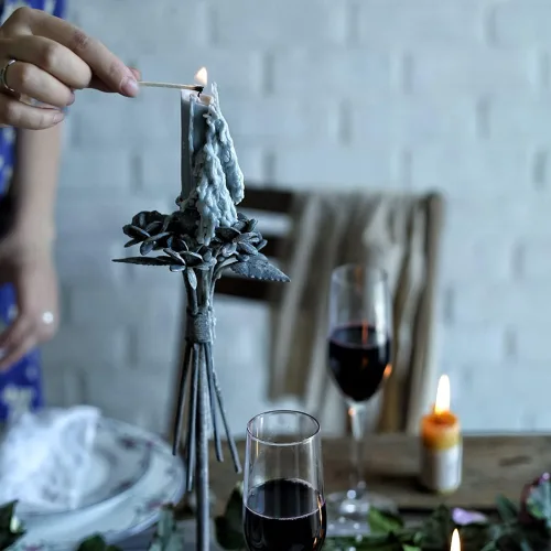 Vista 5 de Shabby Chic - Portavelas para velas de pilar, portavelas de metal rústico decorativo para centro de mesa, mesa de centro de mesa