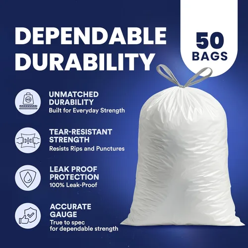 Vista 4 de Plasticplace Bolsas de basura de 13 galones │ 1.2 mil │ Forros blancos extragrandes para cubos de basura │ 24 x 31 pulgadas (50 cajas)