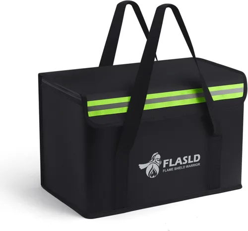 FLASLD Large Fireproof Lipo Bag for 100Ah Lithium Battery Storage and Charging, 14 x 7.8 x 9.5in Waterproof Box for Documents and Valuables