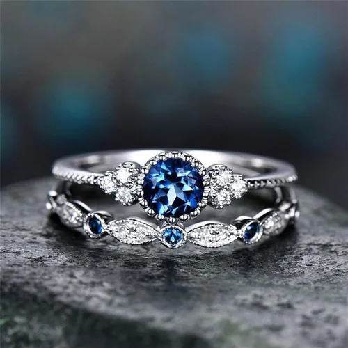 Vista 4 de Iumer - Anillo de zircón de dos piezas con incrustaciones de diamantes de imitación artificiales para mujer, talla 6-10.