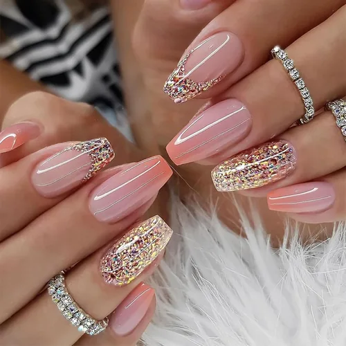 Vista 8 de Uñas postizas medianas con diseño de ataúd SWEKKE a presión, uñas postizas de cobertura completa rosa con diseños de flores, uñas adhesivas