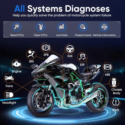 Vista 5 de ANCEL MT700 Herramienta de diagnóstico para motocicletas Harley BMW Kawasaki Suzuki Piaggio Ducati, escáner OBD2, lector de códigos de verificación