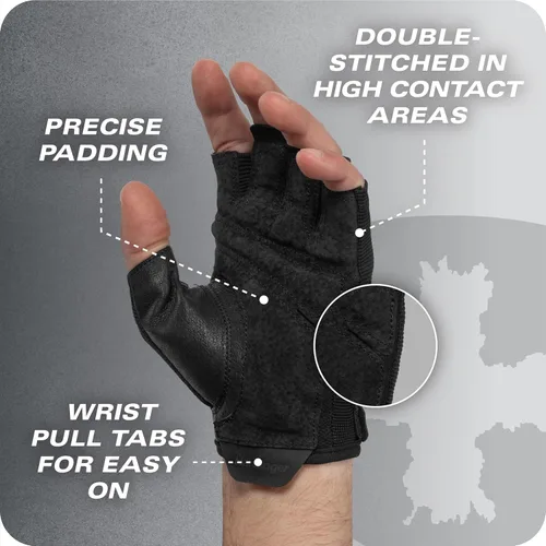 Vista 7 de Power Gloves 3.0 - Guantes de levantamiento de pesas duraderos de medio dedo con cierre de muñeca ajustable, palma de cuero transpirable, para hombre