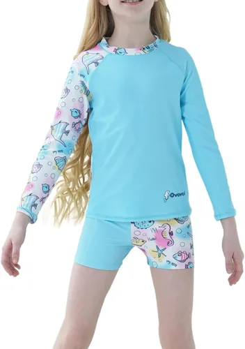 Traje de baño de dos piezas para niñas de 4 a 14 años UPF 50+ con protección UV de manga larga