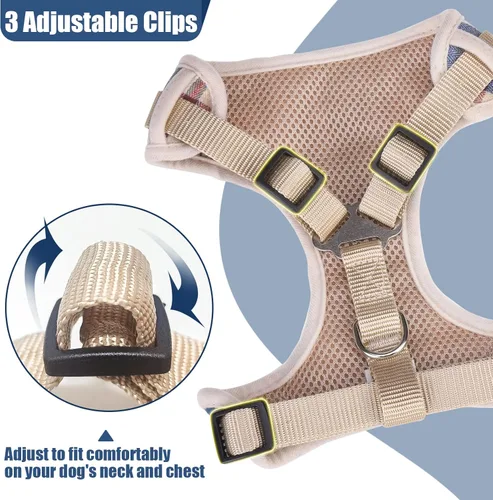 Vista 4 de PUPTECK Juego de arnés y collar de correa para perros pequeños y medianos, cachorros y gatos, sin tirones, ajustable, reflectante, de malla suave