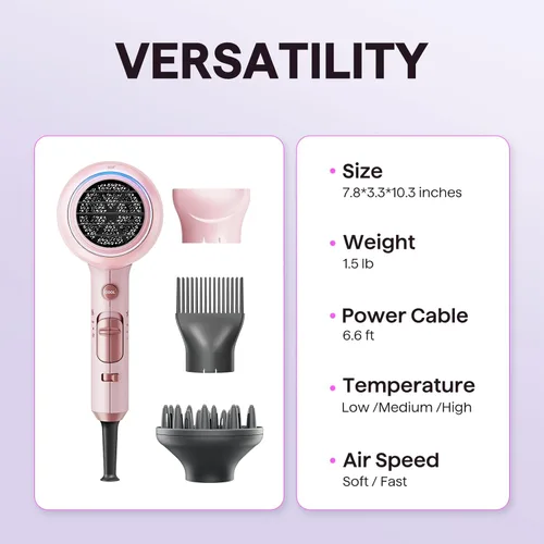 Vista 45 de Wavytalk Secador de pelo, secador de pelo iónico soplado para cabello rizado con difusor, secador de secado rápido de 1875 W con tecnología