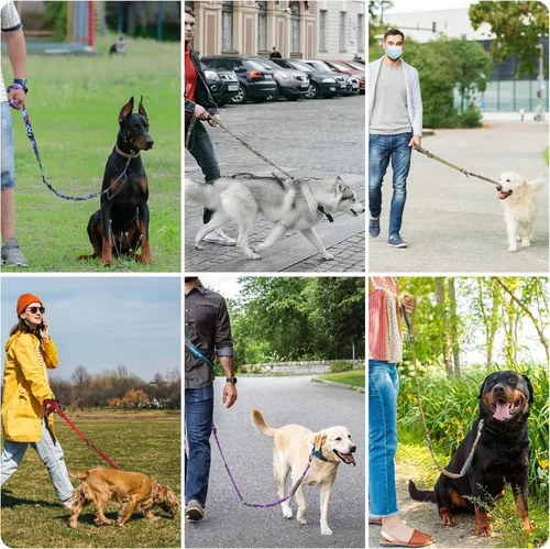 Vista 9 de Paquete de 2 correas resistentes para perros medianos y grandes que tiran, 4-6 pies, correa táctica para perro con mango acolchado de control