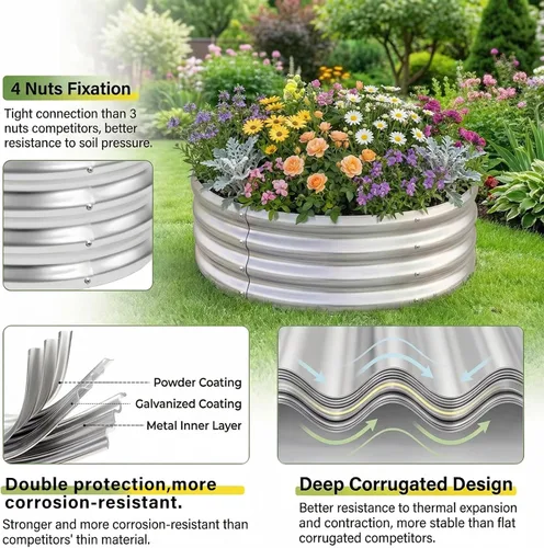 Vista 3 de Land Guard - Kit de cama de jardín elevada galvanizada, cajas de jardín elevadas galvanizadas al aire libre, camas de jardín elevadas redondas