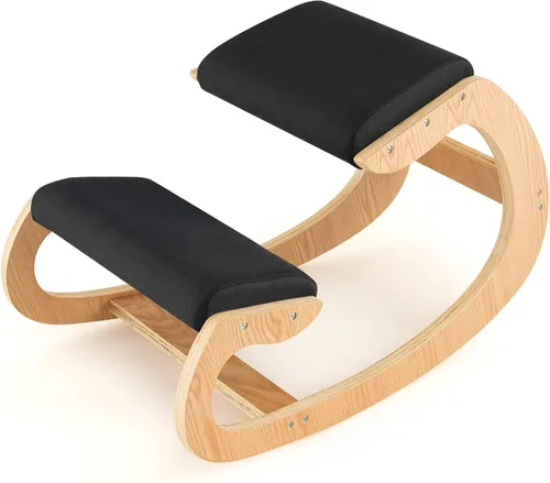 Vista 9 de Giantex Silla ergonómica de rodillas, silla de postura para escritorio con cojín, marco de madera maciza, carga máxima de 330 libras, cómoda silla