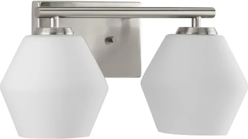 Vista 7 de Progress Lighting P300431-009 Copeland Collection - Lámpara de tocador de 15 pulgadas con dos luces de níquel cepillado con pantallas de cristal