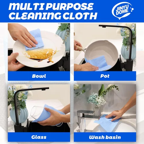 Vista 5 de Paños de limpieza desechables de cocina, paños reutilizables para cocina, baño, limpieza del hogar (azul, paquete de 100 unidades)