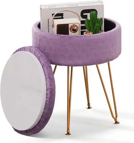 Vista 7 de Cpintltr Taburete de Terciopelo con Almacenamiento con Tapa Desmontable Redonda, Taburete de Sofá, Reposapiés con Asiento Acolchado, Estilo Moderno