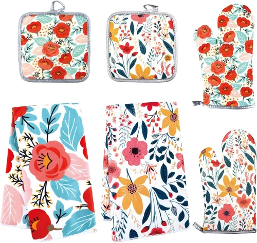 Vista 20 de 10 Pcs Kitchen Stuff Accessories Include 5 Cute Wooden Spoons & 2 Kitchen Oven Mitts & 2 Pot Holders & 1 Kitchen Apron,Gifts for Women