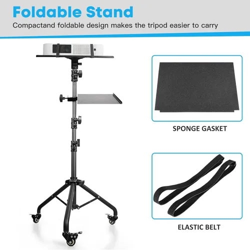Vista 6 de Soporte portátil para laptop y proyector con soporte para teléfono y bandeja para mouse, soporte de trípode de altura ajustable para laptop