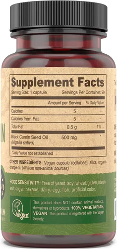 Vista 3 de Deva Vegan Nutrition Aceite de semilla de comino negro, prensado en frío, sin refinar, 90 cápsulas (paquete de 3)