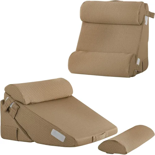 Vista 9 de Bedluxe Juego de 3 almohadas de cuña ajustables de espuma viscoelástica poscirugía para espalda, cuello, alivio del dolor de piernas, cuña de Beige