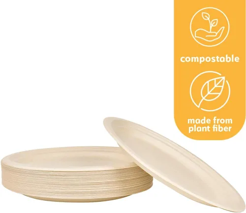 Vista 4 de Platos de papel desechables 100 % compostables a granel [12.5 pulgadas ovaladas paquete de 50], platos de bambú, ecológicos, biodegradables