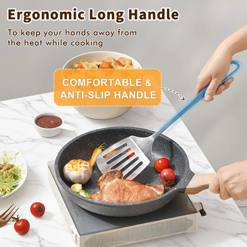 Vista 3 de 2 piezas de juego de espátulas de acero inoxidable, espátula de metal sólida y volteadora con ranuras, espátula resistente y robusta