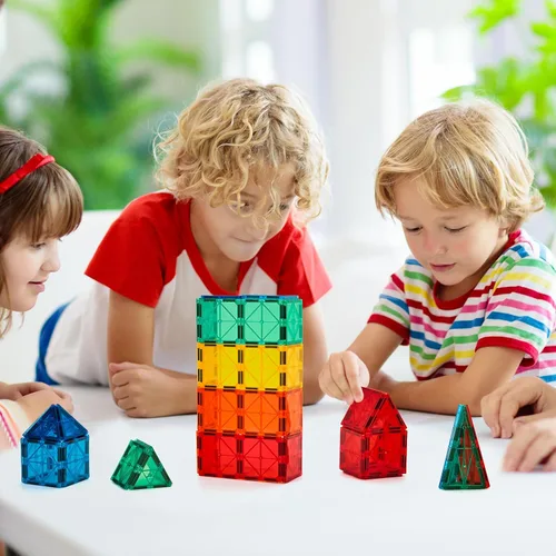 Vista 5 de FNJO Azulejos magnéticos, juego de construcción de 52 piezas, bloques de construcción magnéticos, juguetes STEM de construcción para niños