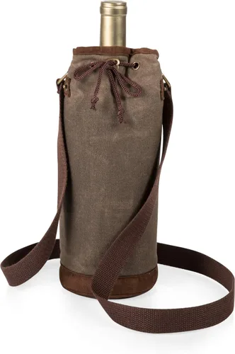 Vista 4 de PICNIC TIME Bolsa de lona encerada para vino, bolsa de lona encerada envejecida, bolsa de vino totalmente aislada, bolsa duradera para botellas