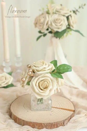 Vista 3 de Floroom Flores artificiales de espuma, aspecto real, con tallos, para manualidades, ramos de boda, centros de mesa, despedida de soltera, fiesta, 25