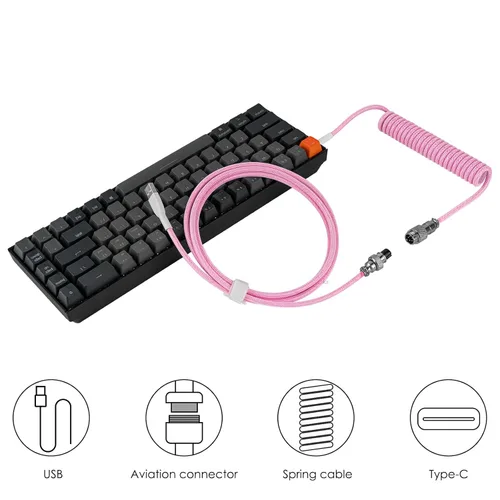 Vista 4 de Geekria Coiled USB-C Gaming Keyboard Cable with Aviator Connector Cord, 5-Pin Braided Double-Sleeved Mechanical Keyboard Cable Compatible with