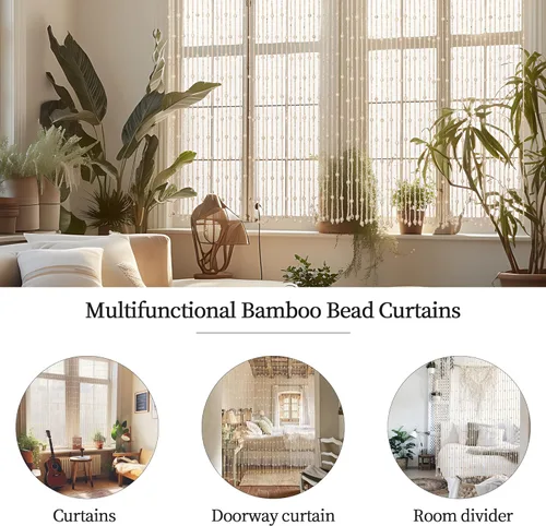 Vista 4 de Cortinas de cuentas Foreate para puertas hechas a mano con cuentas de madera y bambú, cortina bohemia colgante hippie para pasillos y ventanas, 38