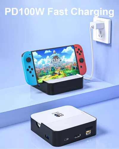 Vista 3 de YIGORN TV Docking Station for Nintendo SwitchNintendo Switch OLED Model, 6-in-1 Switch Dock with HDMI 2.0, 100Mbps Ethernet, 2 USB-A 2.0, 1 USB