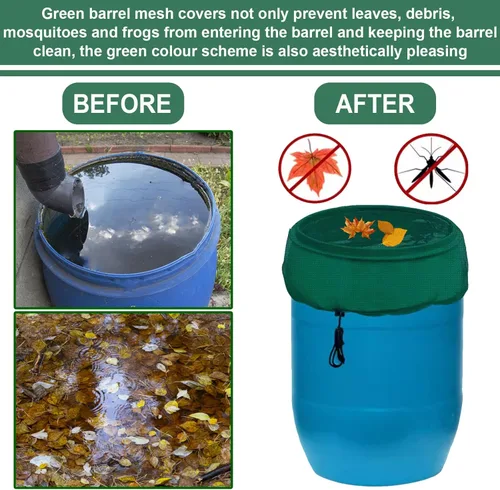 Vista 4 de Cubierta de malla de 39 pulgadas para barril de lluvia con cordón, 2 unidades, pantalla de cubo de agua de lluvia para evitar que las hojas