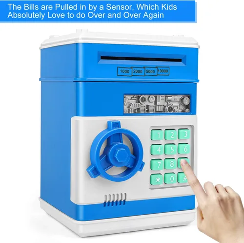 Vista 2 de Alcancía de caricatura Caja de seguridad electrónica con contraseña tipo cajero automático Para monedas, enrolla los billetes de forma automática